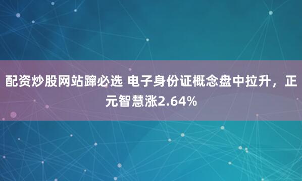 配资炒股网站蹿必选 电子身份证概念盘中拉升，正元智慧涨2.64%